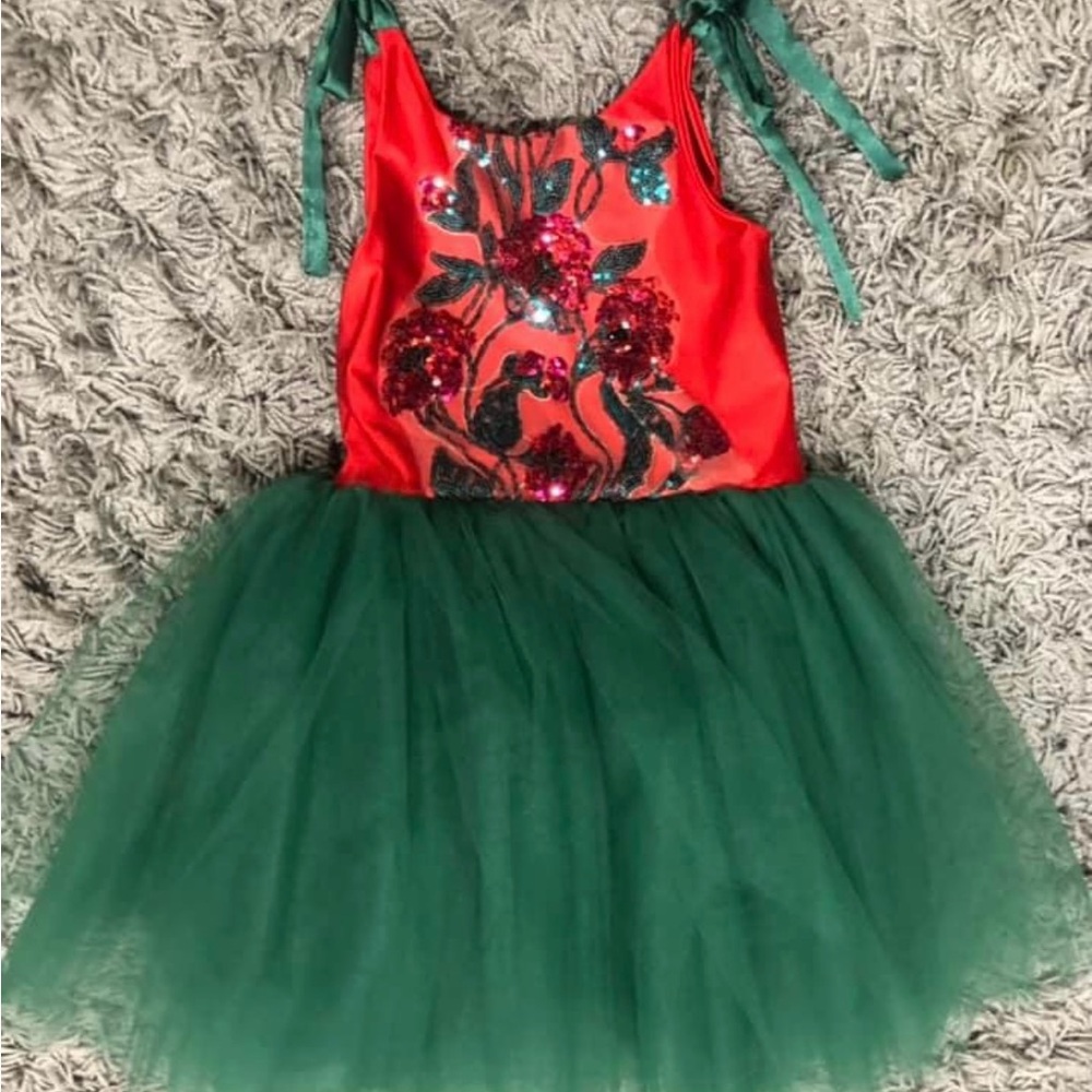 Kids Red and Green Floral Costume Dress